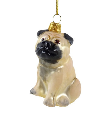 Weihnachtsanhänger aus Glas in Form eines Mops.