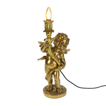 Lade das Bild in den Galerie-Viewer, Werner Voß Deko-Lampe &quot;Angelo&quot; in Form einer goldenen Engel-Figur, die eine Fackel bzw. Leuchte hält.
