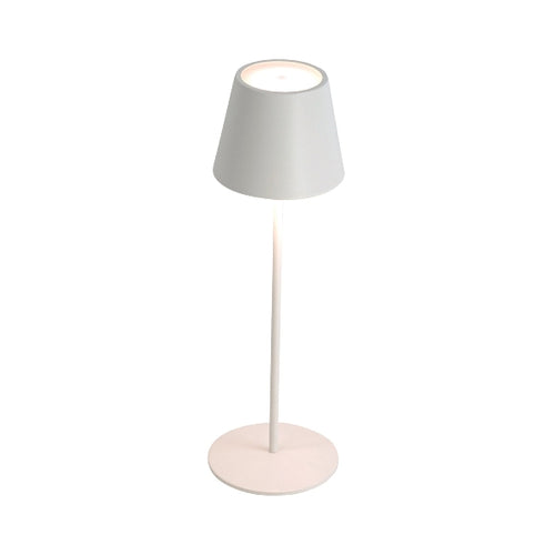 Tischleuchte Lys von Werner Voß aus weißem Metall. Das Design ist dem einer klassischen Stehlampe nachempfunden.